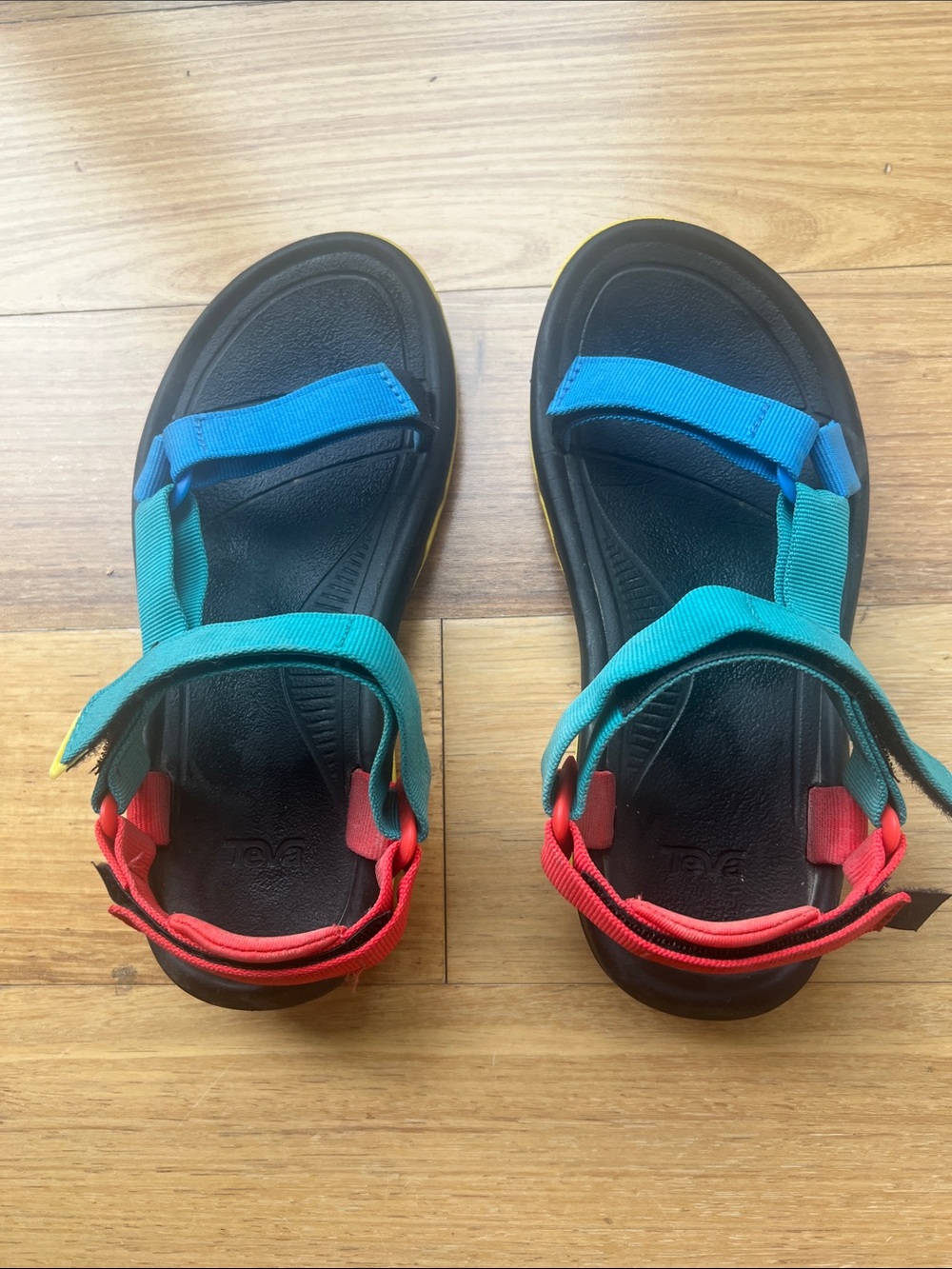 Teva Multicolor Sport Sandals - Black Base with Blue, Teal & Red Straps
